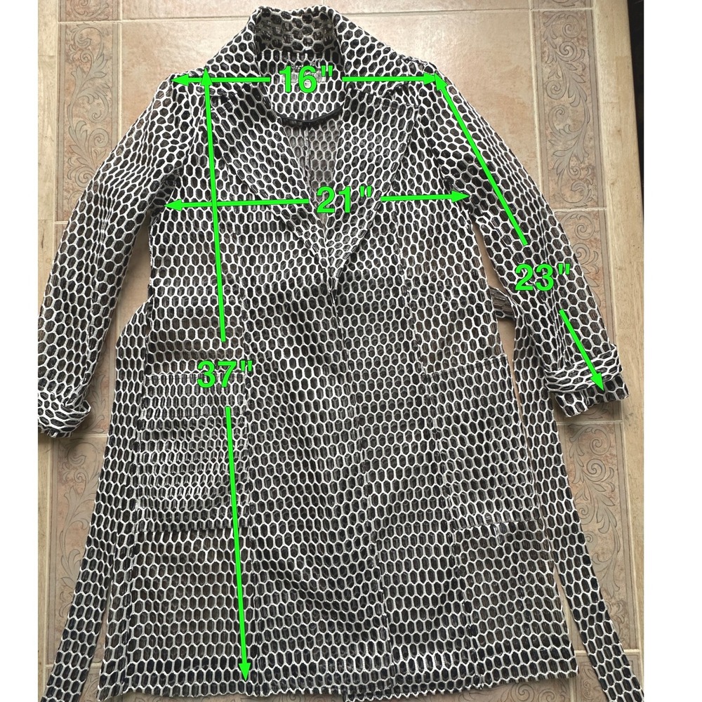 Yoana Baraschi Made in NYC Black White Geometric Print Belted Trench Coat sz 8 - Picture 3 of 10